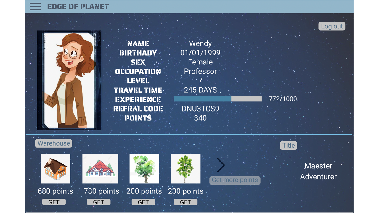 Edge of Planet character screen